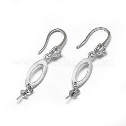 Accessoires de pendant d'oreille en 925 argent sterling, avec zircons, pour la moitié de perles percées, ovale, clair, platine, 35x5.5 mm, broches: 0.5 mm