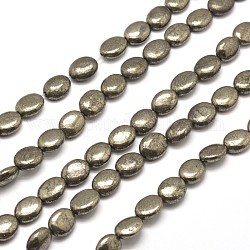 Oval Natural Pyrite Beads Strands, 10x8x4mm, Hole: 1mm, about 40pcs/strand, 15.7 inch