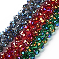 Transparent Electroplate Glass Beads Strands, AB Color Plated, Faceted Round, Mixed Color, 10x9.5mm, Hole: 1.2mm, about 60pcs/strand, 22.44 inch~22.83 inch(57cm~58cm)