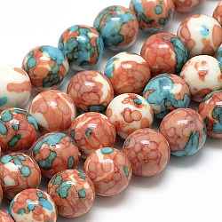 Synthetic Ocean White Jade Beads Strands, Dyed, Round, Tomato, 8~9mm, Hole: 1mm, about 49pcs/strand, 15.7 inch
