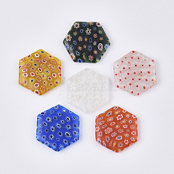 La main de perles de verre millefiori, hexagone, couleur mixte, 28.5x31~32x5.5mm, Trou: 1mm