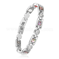 Bracelets de bande de montre de chaîne de panthère d'acier inoxydable de Shegrace, avec strass et Shell, couleur inoxydable, 7-5/8 pouce (19.5 cm)