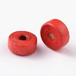 Natural Maple Wood Beads, Lead Free, Flat Round, Dyed, Red, 6x3mm, Hole: 2mm, about 14772pcs/1000g
