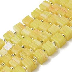 Perles de travail au chalumeau, avec perles intercalaires en verre, carrée, jaune, 6x6x5~5.5mm, Trou: 0.9mm, Environ 54~55 pcs/chapelet, 15.75~15.94'' (40~40.5 cm)