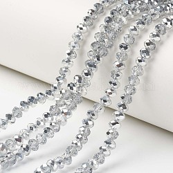 Chapelets de perles en verre transparent électrolytique, demi-argenté, facette, rondelle, clair, 3x2mm, Trou: 0.8mm, Environ 150~155 pcs/chapelet, 15~16 pouce (38~40 cm)