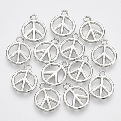 Placage abs pendentifs en plastique, signe de paix, anneau, platine, 19.5x16x3mm, Trou: 2mm