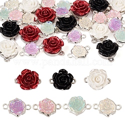 28 piezas 7 estilos flor resina conector encantos, rosa enlaces, fornituras de aleación, color mezclado, 17.5~18.5x12~15x7~8mm, agujero: 1.6~2 mm, 4 piezas / style