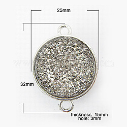 Alloy Resin Rhinestones Links Connectors, Flat Round, Silver Color Plated, Gainsboro, 32x25x15mm, Hole: 3mm