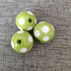 Perles de résine opaques, ronde, avec motif à pois, vert jaune, 18mm, Trou: 1.5mm, 200 pcs /sachet 