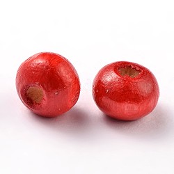 Perle di legno naturale tinte, tondo,  piombo libero, rosso, 6x4~5mm, Foro: 2 mm, circa 13600pcs/1000g