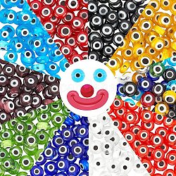 Manuell Murano Glas Perlen, flach rund mit bösen Blick, Mischfarbe, 6x3 mm, Bohrung: 1 mm, über 1strand / farbe, ca. 650 Stk. / Kasten