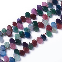 Chapelets de perle en agate naturelle teinte, perles percées, larme, colorées, 7.5~8x5~5.5x2.5~3mm, Trou: 1mm, Environ 112 pcs/chapelet, 15.3 pouce (38.9 cm)