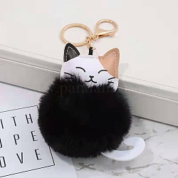 Porte-clés pendentif chat blanc en fausse fourrure, Ornement de porte-clés en alliage de ton doré chaton mignon, noir, 11 cm