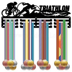 Support de mur d'affichage de support de cintre de médaille de fer de mode, 3 ligne, avec des vis, noir, triathlon, vélo, 150x400mm, Trou: 5mm