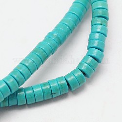 Teints perles synthétiques turquoise brins, perles heishi, Plat rond / disque, turquoise, 6x3mm, Trou: 1mm, Environ 136 pcs/chapelet, 15.7 pouce