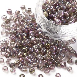 6/0 perles de rocaille rondes en verre, couleurs transparentes arc, trou rond, rose brumeuse, 6/0, 4mm, Trou: 1.5mm, environ 500 pcs/50 g, 50 g / sac, 18 sacs/2 livres