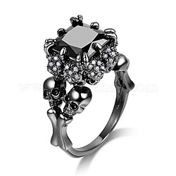 Rectangle Rhinestone Finger Ring, Alloy Skull Gothic Ring for Men Women, Gunmetal, US Size 11(20.6mm)