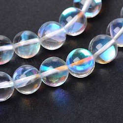 Chapelets de perles rondes en pierre de lune synthétique, perles holographiques, teinte, clair, 8mm, Trou: 1mm, Environ 48 pcs/chapelet, 15.3 pouce