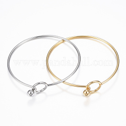 304 Stainless Steel Bangle, End with Immovable Round Beads, Mixed Color, 2-3/8 inch(6~6.5cm)