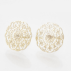 Brass Stud Earrings, Flower, Nickel Free, Real 18K Gold Plated, 14x14mm, pin: 0.6mm