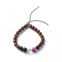 Fabrication de bracelets en perles de bois, avec des pierres fines perles mixtes, accessoires de pierre de lave et d'alliage, 7-5/8 pouce (19.5 cm)