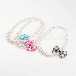 Acrylique imitation de perles diplômé colliers de perles d'enfants, avec la main tissé bowknot, couleur mixte, 16.14 pouce