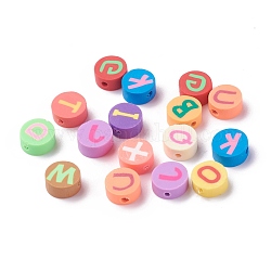 Handmade Polymer Clay Beads, Flat Round with Random Mixed Letters, Mixed Color, 10x5mm, Hole: 1.4mm