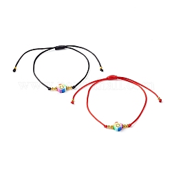 Bracelets réglables en fil de nylon, avec des perles de visage souriant en pâte polymère faites à la main et des perles d'espacement en fer, couleur mixte, 0.1 cm, diamètre intérieur: 1/2~3-3/4 pouce (1.2~9.6 cm), 2 pièces / kit