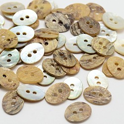 2 -hole mère ovale de boutons de nacre, bouton shell akoya, chameau, 15x11x1mm, Trou: 1.5mm, environ 720 pcs / sachet 