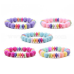 Bracciali elasticizzati con perline rotonde e rondelle in acrilico opaco, braccialetti infantili per ragazze, colore misto, 3/8 pollice (0.9~1 cm), diametro interno: 1-3/4 pollice (4.6 cm)