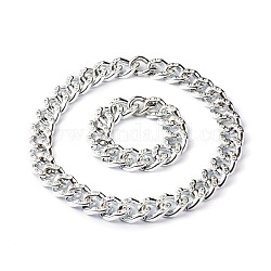 Handmade Curb Chain Bracelet & Necklace Set, with CCB Plastic Rhinestone Linking Rings, 
304 Stainless Steel Gate Rings, Silver, 8-5/8 inch(22~50cm), 2pcs/set