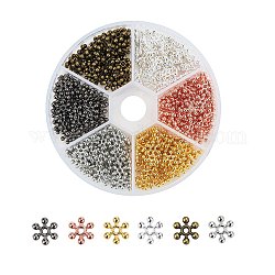 Alliage de zinc séparateurs perles, avec un trou, flocon de neige, couleur mixte, 8.5x2.5mm, Trou: 1.5mm, 50 pcs / couleur, 6 couleurs, 300 pcs / boîte