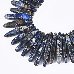 Ligne de perles de jaspe impérial en or synthétique, teinte, bande graduée, bleu minuit, 18~46x4~8x6~9mm, Trou: 1mm, Environ 55~64 pcs/chapelet, 15.7 pouce ~ 16.5 pouces