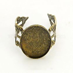 Laiton supports de bague de filigrane, bases d'anneau pad, réglable, sans nickel, bronze antique, Plateau: 18x13 mm, 18mm