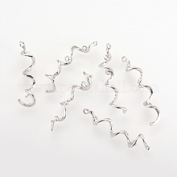 Brass Links, Nickel Free, Real Platinum Plated, Spiral, 32x7mm, Hole: 1mm