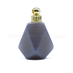 Anhänger für Parfümflaschen aus natürlichem grauem Achat, mit goldenem Legierungszubehör, für ätherisches Öl, Parfüm, Polygonflasche, 35x23 mm