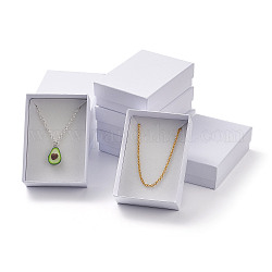 Картон комплект ювелирных изделий коробки, для ожерелья, серьги и кольца, с губкой внутри, прямоугольные, белые, 9x6.5x2.8 см