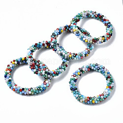 Bracelets extensibles en perles de verre opaques facettées, arc-en-ciel plaqué, rondelle, colorées, diamètre intérieur: 2 pouce (5 cm)