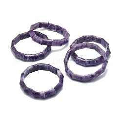 Bracelet stretch perlé rectangle de lépidolite naturelle, bijoux en pierres précieuses pour femmes, violet, diamètre intérieur: 2-1/8~2-1/4 pouce (5.5~5.7 cm)