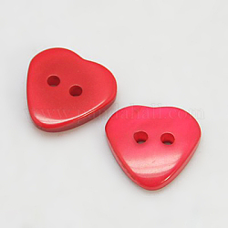 Bottoni di resina, tinto, cuore, rosso, 12x11x3mm, Foro: 2 mm
