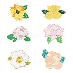 Pandahall – épingle en émail à fleurs, 6 pièce, 6 styles, insigne en alliage plaqué or pour vêtements de sac à dos, couleur mixte, 23~31.5x29.5~43x1.5mm, pin: 1.2 mm, 1pc / style