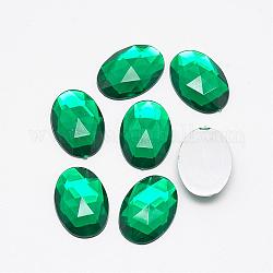 Acrílico Diamante de imitación plana espalda cabujones, facetados, plateado inferior, oval, verde oscuro, 25x18x5.5mm