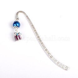 Tibetan Style Bookmarks/Hairpins, with Glass Pearl Beads and Alloy Enamel Pendants, Antique Silver, Purple, 85x4.5x1.5mm