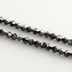 Electroplate Glass Bead Strands, Rainbow Plated, Faceted Bicone, Black Plated, 3x3.5mm, Hole: 1mm, about 125~130pcs/strand, 18 inch