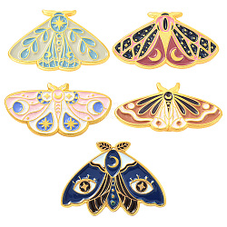 Creatcabin 5pcs 5 styles broches en émail en alliage, broche en émail, avec embrayages papillon, papillon, or, couleur mixte, 1pc / style