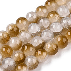 Fili di perle di vetro imitazione giada dipinti con cottura crackle, Two Tone, tondo, cammello, 10mm, Foro: 1.4 mm, circa 80pcs/filo, 30.87'' (78.4 cm)