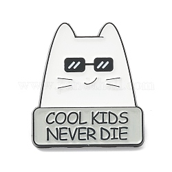 Wort coole Kinder sterben nie Legierungsbrosche, Katze mit Sonnenbrille Anstecknadel für Rucksackkleidung, Elektrophorese schwarz, weiß, 28x25x1.5 mm, Stift: 1.2 mm