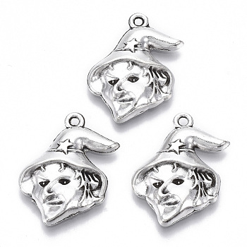 Tibetan Style Alloy Pendants, Lead Free & Cadmium Free, Halloween Theme, Halloween Witch, Antique Silver, 23.5x16.5x3.5mm, Hole: 1.2mm, about 300pcs/500g