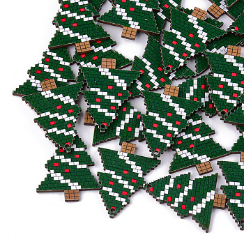 Pendentifs en tilleul imprimé, arbres de Noël, verte, 29.5x23x2mm, Trou: 1.5mm