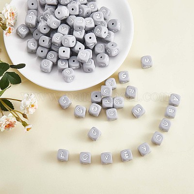 Wholesale 20Pcs Grey Cube Letter Silicone Beads 12x12x12mm Square Dice Alphabet  Beads with 2mm Hole Spacer Loose Letter Beads for Bracelet Necklace Jewelry  Making 
